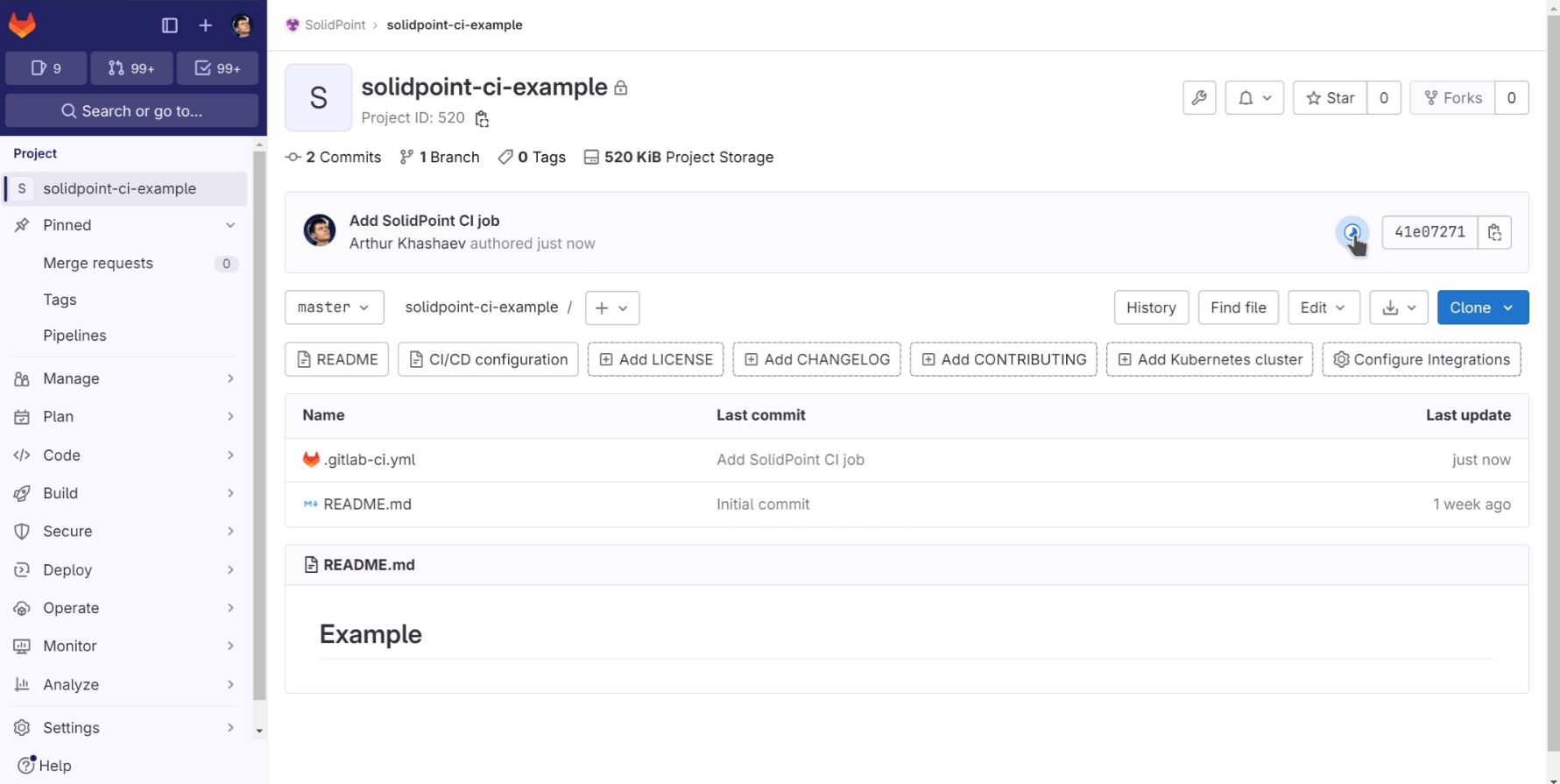 Screenshot of the pipeline job icon
