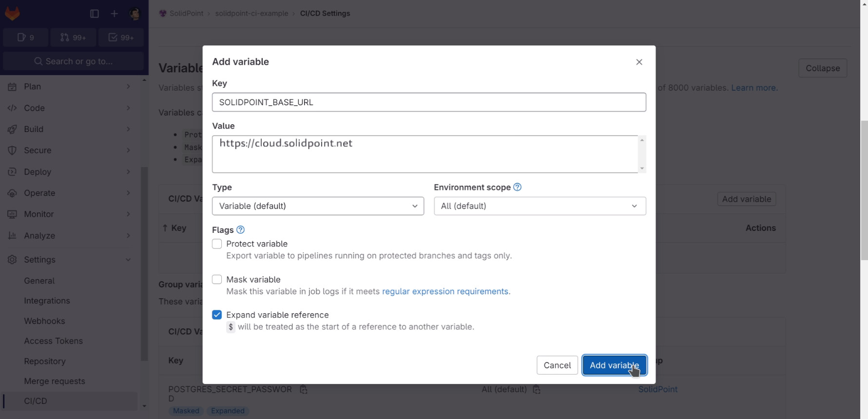 Screenshot of creating the “scanner address” variable