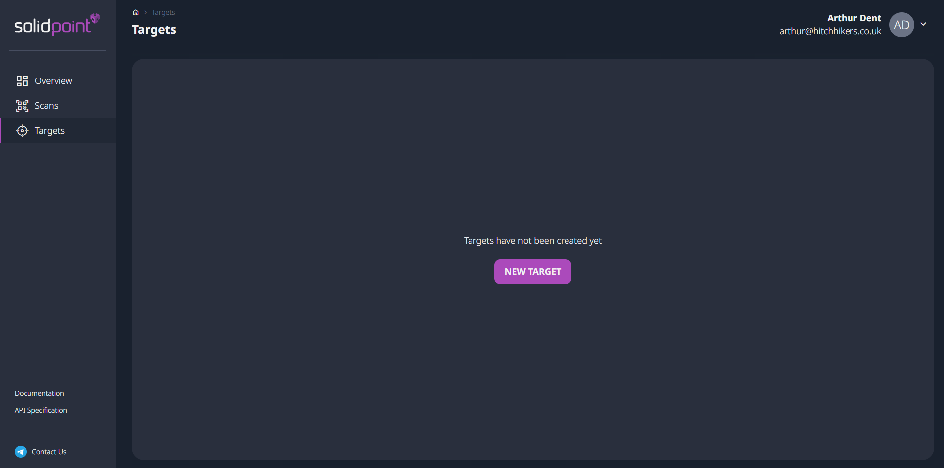 SolidPoint dashboard. No targets added