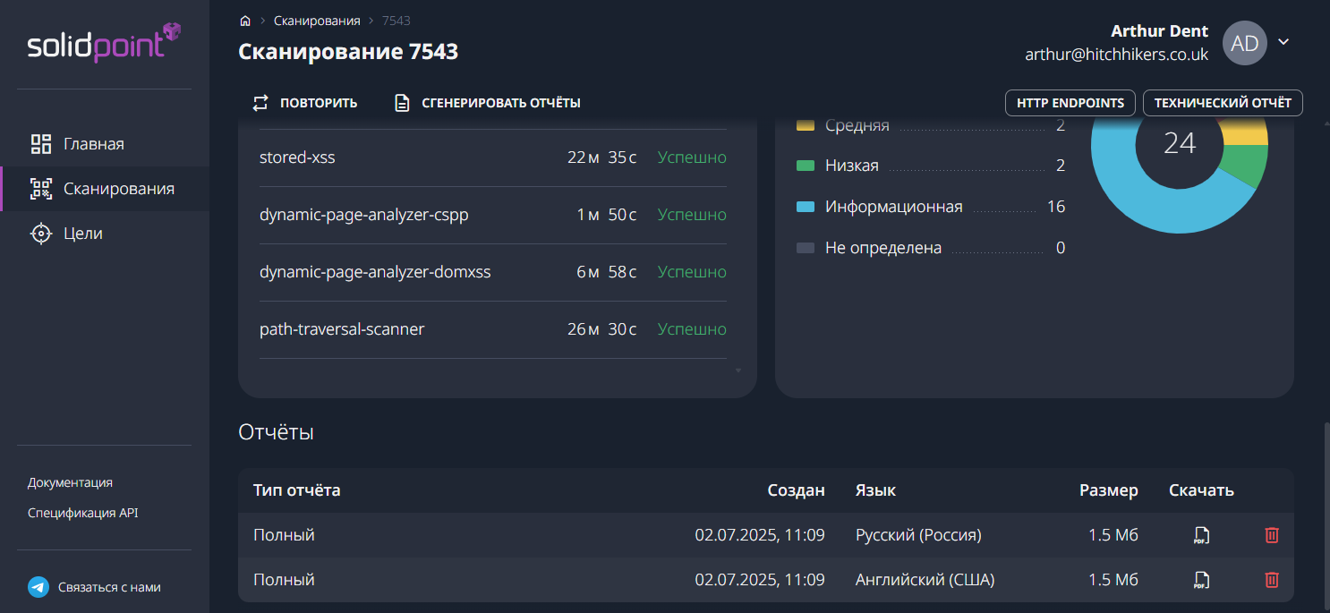 Панель управления SolidPoint. Блок Отчёты